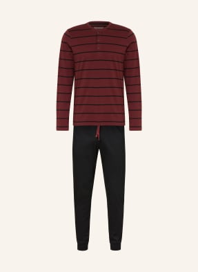 Schiesser Pyžamo Casual Nightwear černá / tmavě červená
