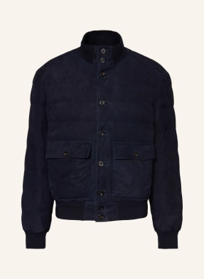 Ralph Lauren Purple Label Kožená Péřová Bunda tmavě modrá