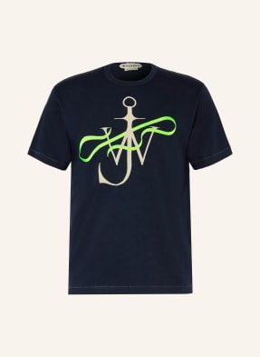 Jw Anderson Tričko tmavě modrá / béžová / neonově zelená