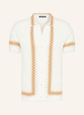 Frescobol Carioca Košile S Krátkým Rukávem Pinto Comfort Fit bílá / velbloudí / světle hnědá