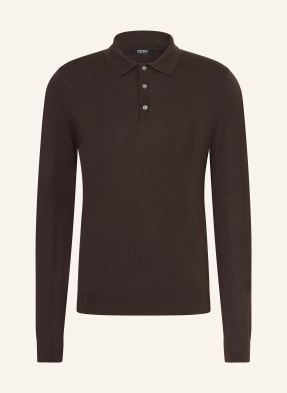 Reiss Pletené Polo Tričko Trafford Z Merino Vlny tmavě hnědá