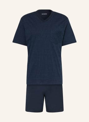 Schiesser Krátké Pyžamo Comfort Essentials tmavě modrá / modrá