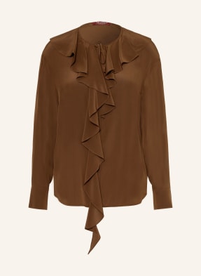 Max Mara Studio Hedvábná Blůza Epica S Volány hnědá