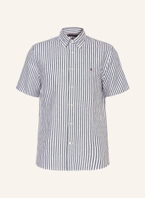 Tommy Hilfiger Košile S Krátkým Rukávem Regular Fit S Lnem bílá / tmavě modrá
