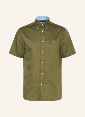 Tommy Hilfiger Košile S Krátkým Rukávem Regular Fit S Lnem olivová
