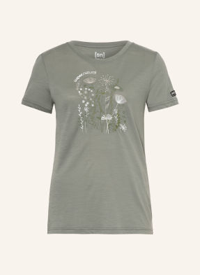 Super.Natural Funkční Tričko Rock Flowers S Merino Vlnou khaki