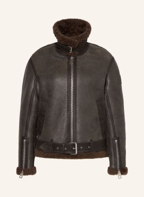 Belstaff Kožená Bunda Erskine černošedá / tmavě hnědá