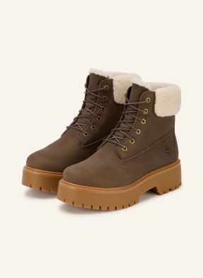 Timberland Šněrovací Boty Stone Street Mid Warm Lined Waterproof tmavě hnědá / krémová
