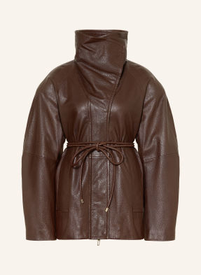 Sportmax Kožená Bunda Alaggio tmavě hnědá