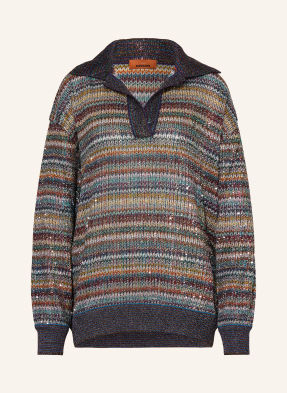 Missoni Svetr S Flitry A Třpytivou Přízí světle šedá / tmavě červená / tmavě modrá