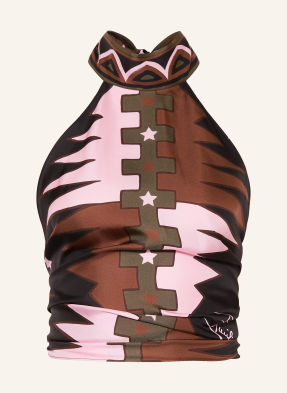 Pucci Hodvábné Top S Výstřihem Za Krkem růžová / hnědá / olivová