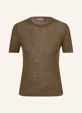 Max Mara Studio Pletené Tričko Lepre S Flitry khaki / zlatá