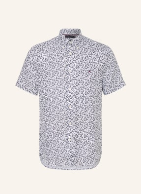 Tommy Hilfiger Košile S Krátkým Rukávem Regular Fit Z Lnu bílá / tmavě modrá