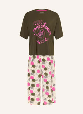 Schiesser 3/4 Pyžamo Casual Fashion olivová / režná / růžová