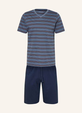 Schiesser Krátké Pyžamo Casual Nightwear černošedá / oranžová / modrá