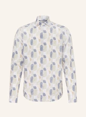 Eton Lněná Košile Casual Fit bílá / khaki / tmavě modrá