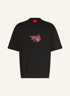 Hugo Oversized Tričko Domans černá / červená / bílá