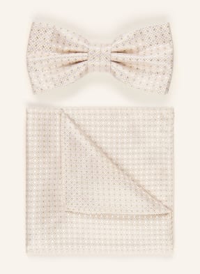 Prince Bowtie Sada: Motýlek A Kapesník krémová / šedá / bílá