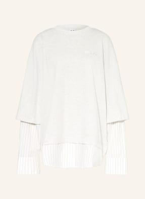 Karo Kauer Oversized Tričko S Dlouhým Rukávem Z Kombinace Materiálů světle šedá / bílá