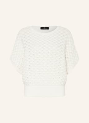 Monari Strickshirt Mit Pailletten weiss