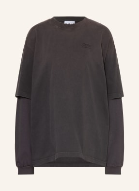 Ganni Oversized Tričko S Dlouhým Rukávem tmavě šedá