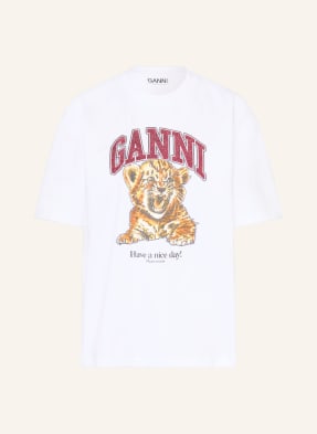 Ganni Tričko bílá / tmavě červená / tmavě oranžová