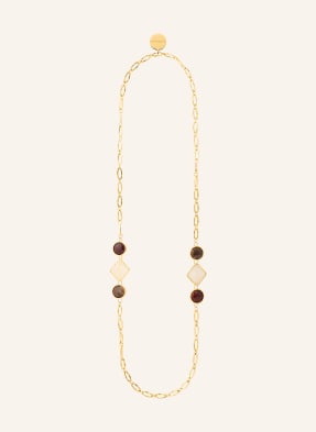 Vanessa Baroni Náhrdelník Vintage Long Geometric zlatá / tmavě hnědá / tmavě červená