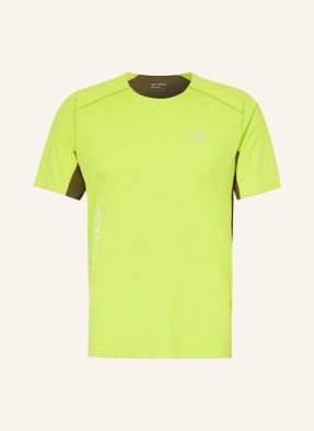 Arc'teryx Funkční Tričko Norvan Downword neonově zelená / šedá / khaki