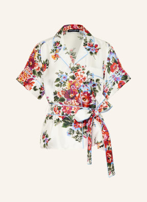 Dolce & Gabbana Hedvábná Blůza bílá / červená / tmavě zelená
