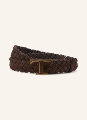 Tod's Kožený Pletený Opasek tmavě hnědá / zlatá