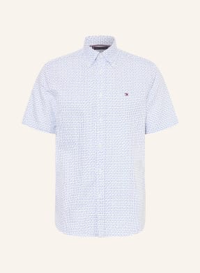 Tommy Hilfiger Košile S Krátkým Rukávem Regular Fit S Lnem bílá / tmavě modrá