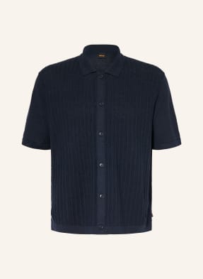 Boss Strickhemd Amicino Comfort Fit Mit Leinen blau