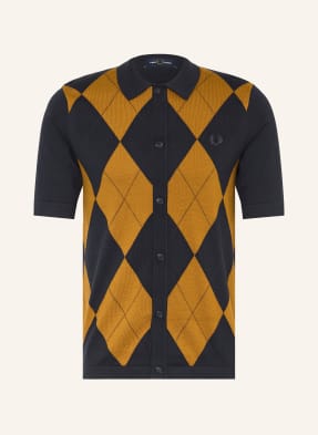 Fred Perry Pletená Košile Slim Fit tmavě modrá / koňaková