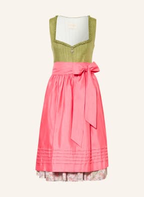 Krüger Dirndl Aletta Z Lnu zelená / krémová / světle červená