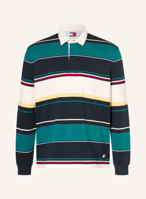 Tommy Jeans Rugbyové Tričko tmavě modrá / petrolejová / bílá