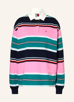 Tommy Jeans Rugbyové Tričko růžová / zelená / tmavě modrá