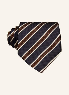 Zegna Kravata tmavě modrá / hnědá / krémová