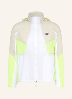 New Balance Běžecká Bunda Rc bílá / neonově zelená
