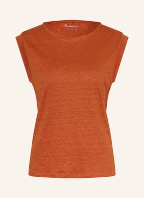 Knowledgecotton Apparel Lněný Top tmavě oranžová