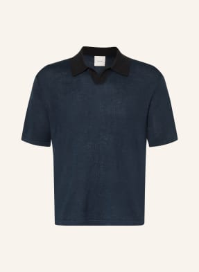 Calvin Klein Pletené Polo Tričko S Lnem tmavě modrá / černá