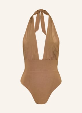 Max Mara Beachwear Plavky S Vázáním Za Krkem Bchcalle béžová