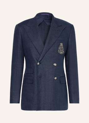 Ralph Lauren Purple Label Lněné Sako Kent, Střih Slim Fit tmavě modrá