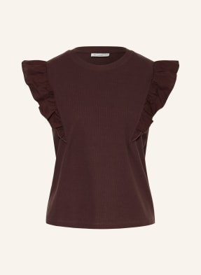 Marc O'polo Denim Top S Volánky tmavě hnědá