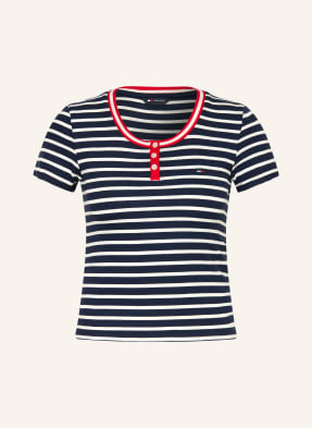 Tommy Jeans Tričko S Výstřihem Henley tmavě modrá / červená / bílá
