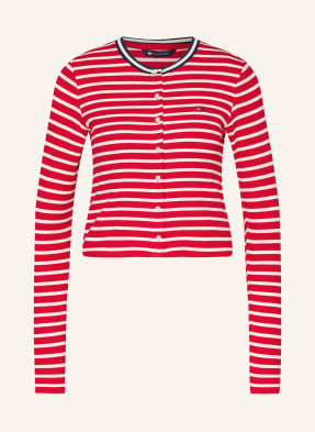 Tommy Jeans Jerseyová Bunda červená / tmavě modrá / bílá