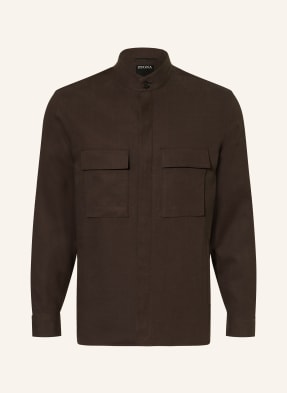 Zegna Lněná Svrchní Bunda tmavě hnědá