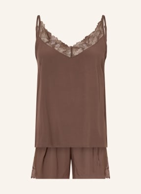 Schiesser Krátké Pyžamo Modern Lace tmavě hnědá