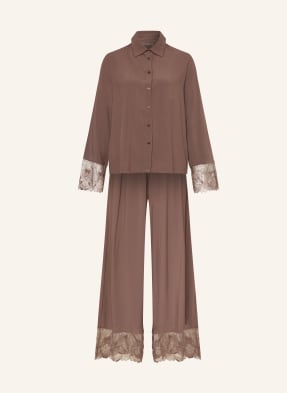 Schiesser Pyžamo Modern Lace tmavě hnědá