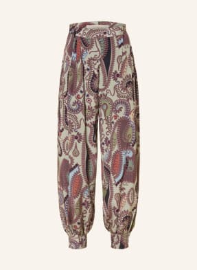 Ivi Collection Kalhoty S Hedvábím světle zelená / hnědá / tmavě modrá