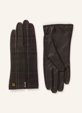 Barbour Kožené Rukavice Scarlet tmavě hnědá / červená / khaki